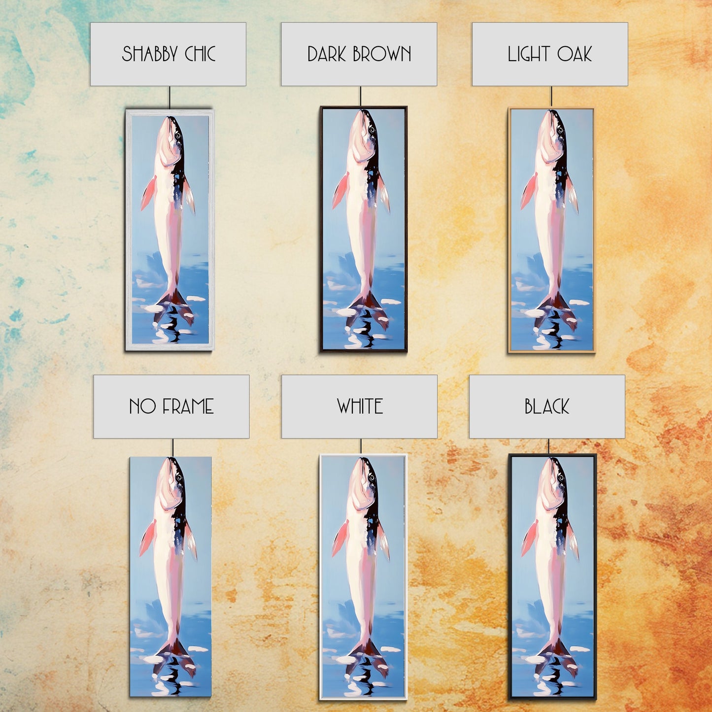 Fish, Water, Minimalist Art, Ocean, Coastal Decor, Marine Life, Blue, White, Kitchen Wall Art, Framed Canvas Print