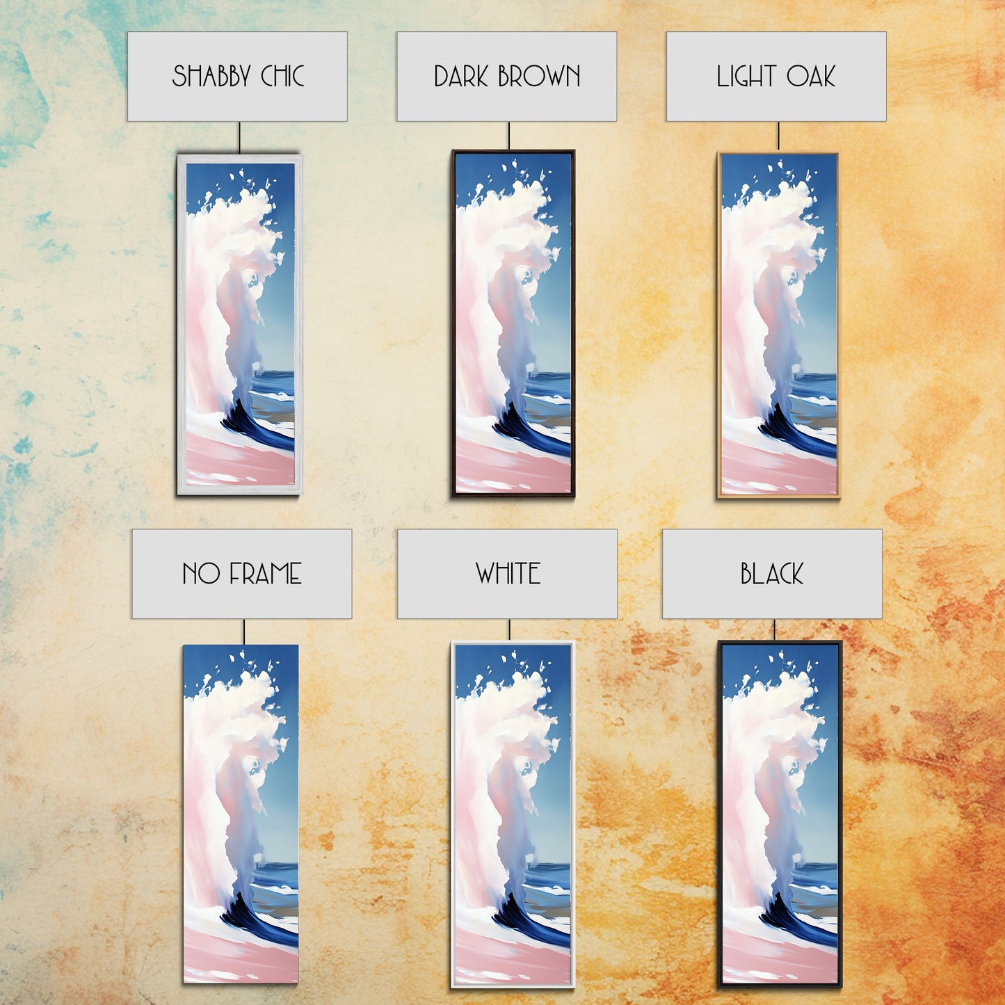 Ocean Wave, Coastal Wall Art, Abstract Seascape Painting, Beach House Decor, Modern Blue and Pink Print, Canvas Print, Living Room Wall Art