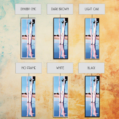 Pink Trees, Lake Reflection, Minimalist Nature, Calm Water Scene, Soft Pastel Wall Art, Tranquil Framed Canvas Print, Zen Home Decor