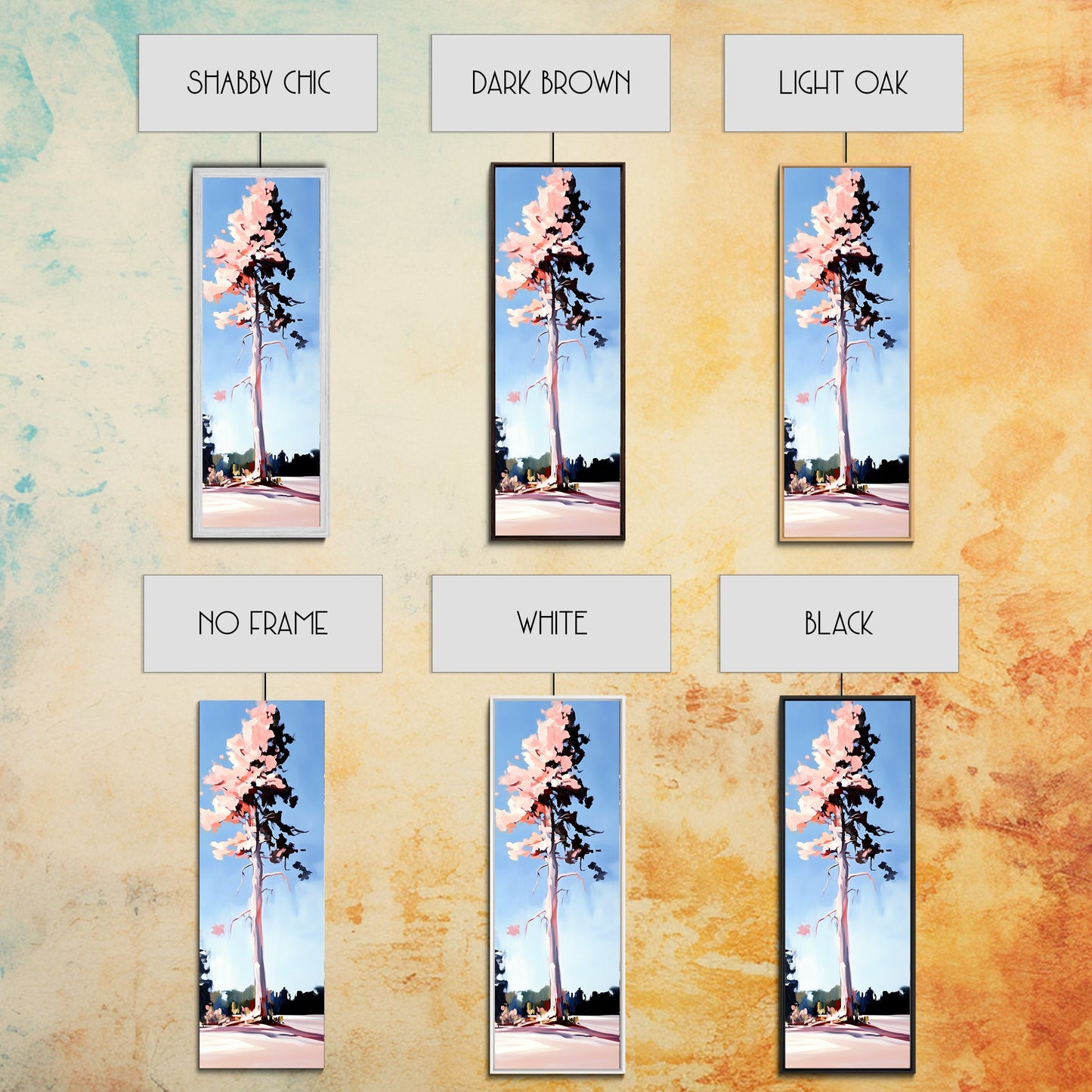 Pink Blossom Tree, Spring Landscape Art, Dreamy Nature Print, Pastel Wall Decor, Romantic Living Room, Framed Canvas Print