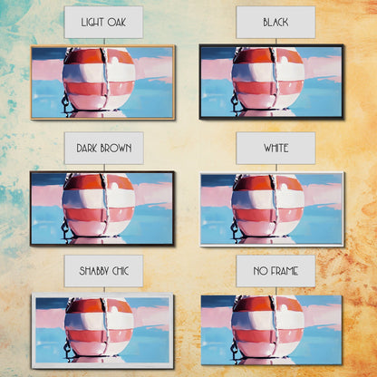 Nautical Buoy Reflection, Coastal Wall Art, Ocean Beach Print, Minimalist Seaside Decor, Modern Nautical Art, Bedroom Framed Canvas Print