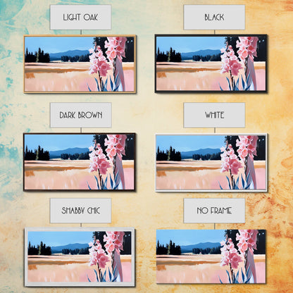 Rosa Blumen, Naturlandschaft, Wandbild im Landhausstil, Blumenästhetik, Boho-Dekor, Schlafzimmer-Wandbild, Minimalistische Kunst, Leinwanddruck