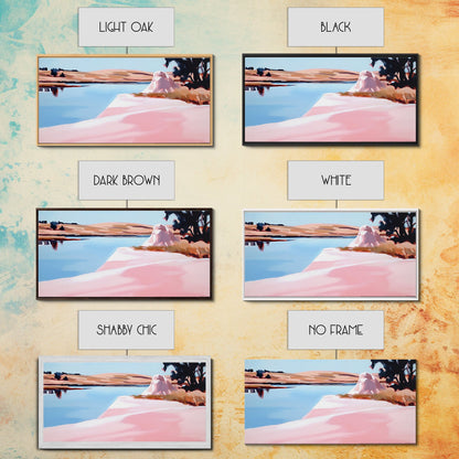 Tree on Shore, Lake Art, Natural Beauty, Rustic Decor, Tranquil Scene, Blue and Pink Palette, Serene Wall Art, Modern, Canvas Print