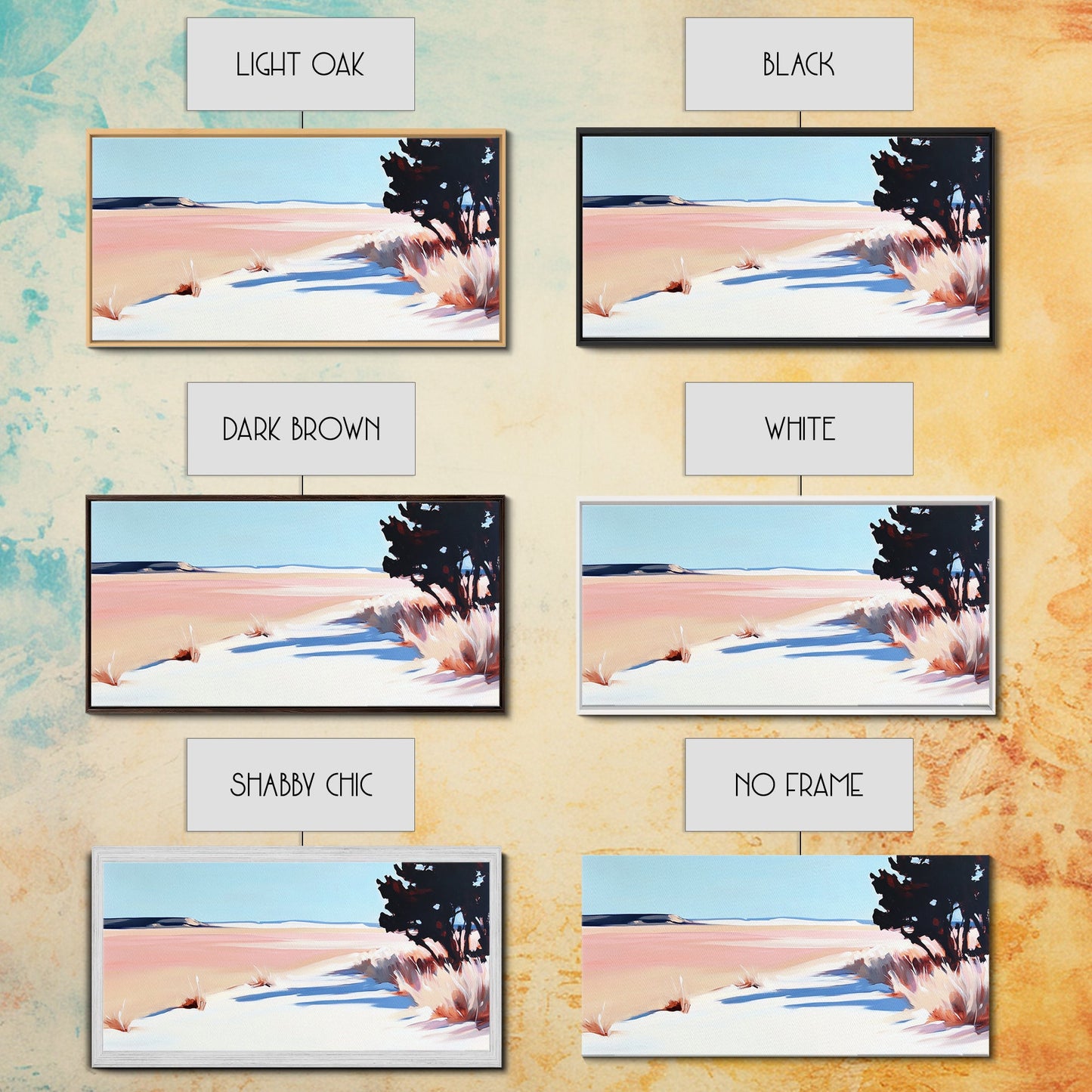 Wüstenpfad, minimalistische Landschaftskunst, warmer Pastelldruck, erdige Ästhetik, rustikale Wanddekoration, Schlafzimmerkunst, Leinwanddruck