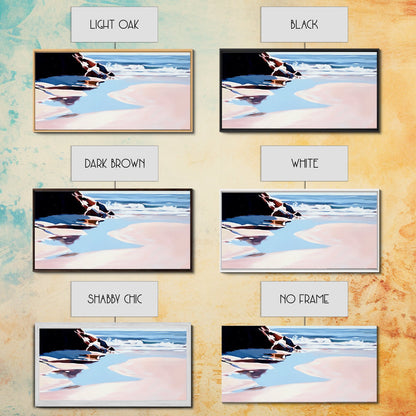 Ocean Shore, Tranquil Seascape Art, Pink Blue Horizon, Serene Beach Wall Decor, Relaxing Coastal Aesthetic, Canvas Print