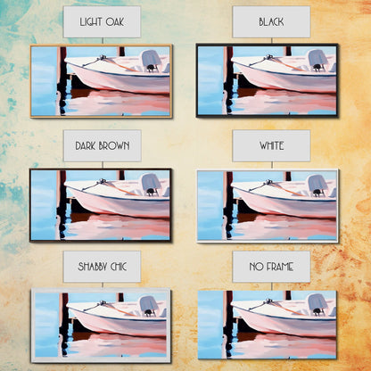 Segelboot-Ruhe, Nautische Kunst, Minimalistischer Boho-Stil, Blaue Küstendekoration, Spiegelung im ruhigen Wasser, Gelassene Ästhetik, Leinwanddruck, Eingangsbereich