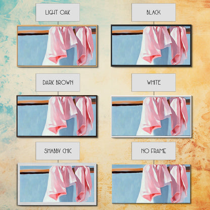 Hanging Shirts, Minimalist Wall Art, Soft Pastel Decor, Boho Chic Painting, Light Blue and Pink, Aesthetic Bedroom Art, Canvas Print