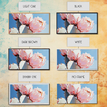 Kaktusblüten, Botanische Wüstenkunst, Leuchtende Sukkulente, Rosa blühender Kaktus, Bohème-Ästhetik, Leinwanddruck, Wohnzimmer