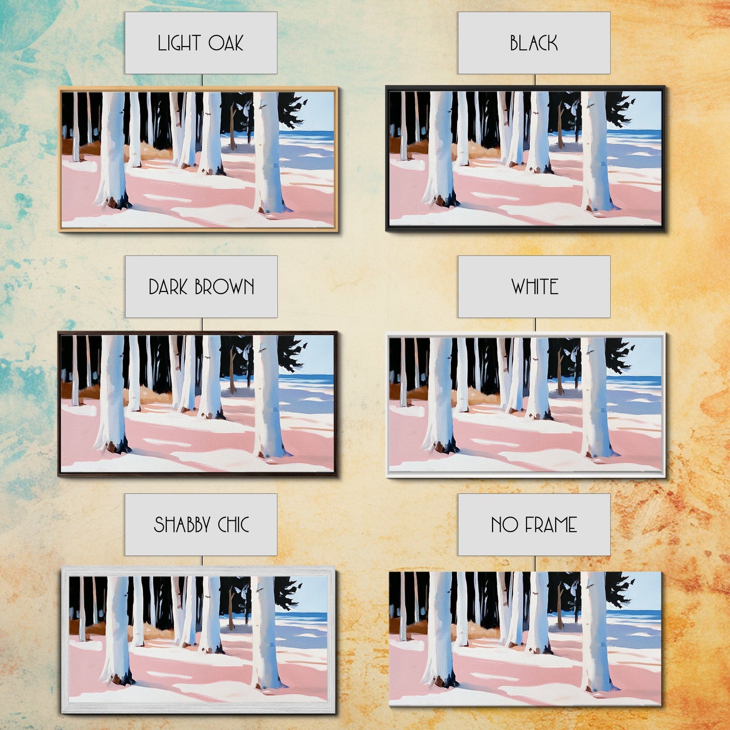 Wald am Ufer, Küstenbäume, Naturkunst, Leinwanddruck, Ruhige Wanddekoration, Wohnzimmerkunst, Strandhausgemälde, Minimalistische Kunst