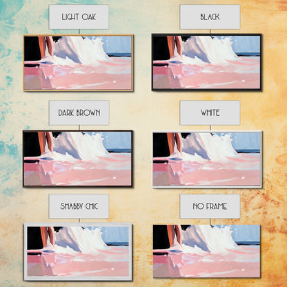 Abstract Waves, Coastal Aesthetic, Beach Sunset, Living Room Wall Art, Canvas Print, Ocean Home Decor, Modern Seaside Artwork, Pink and Blue