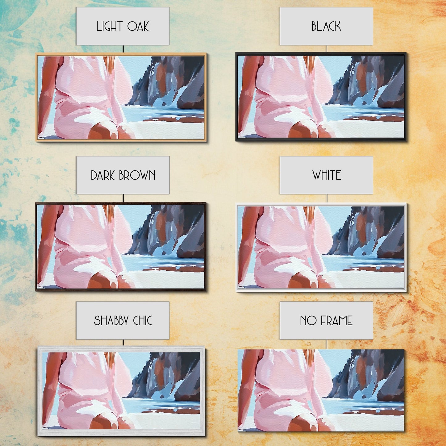 Beach Woman, Summer Aesthetic, Ocean Fashion, Boho Wall Art, Framed Canvas Print, Coastal Beauty, Modern Beach House Decor, Minimalist Artwork