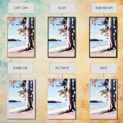 Lakeside Tree, Framed Canvas Print, Nature Wall Art, Serene Landscape, Beach House Decor, Tranquil Painting, Living Room Accent