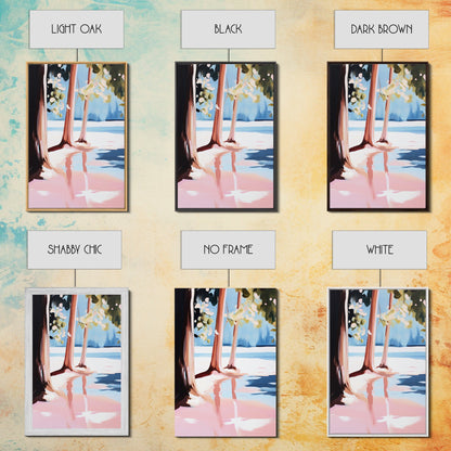 Sunset Reflection, Tranquil Beach, Serene Landscape, Ocean Serenity, Pink Skies, Relaxing Vibes, Framed Canvas Print, Living Room