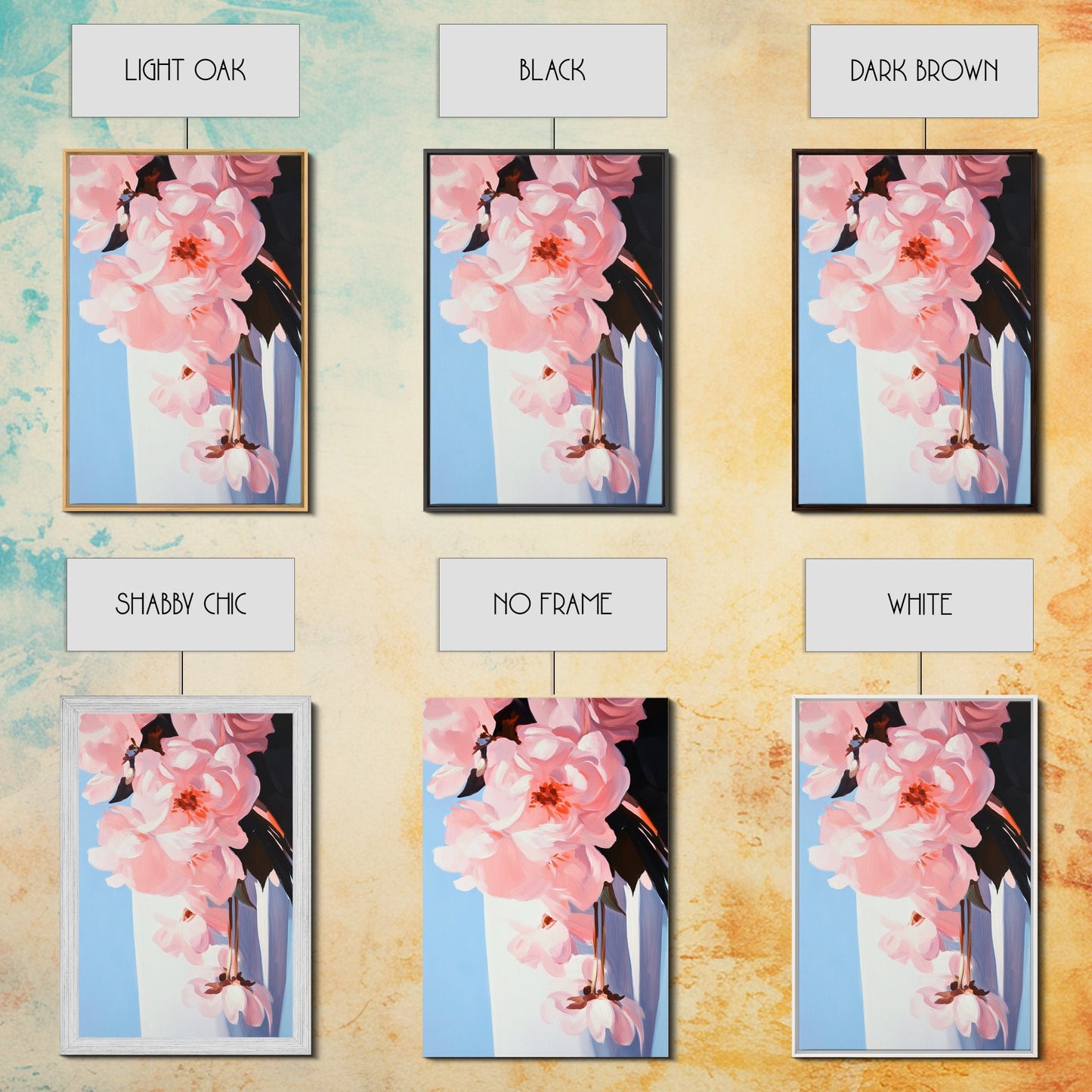 Pink Florals, Botanical Wall Art, Modern Floral Painting, Framed Canvas Print, Boho Decor, Bedroom Wall Art, Pastel Flower Artwork