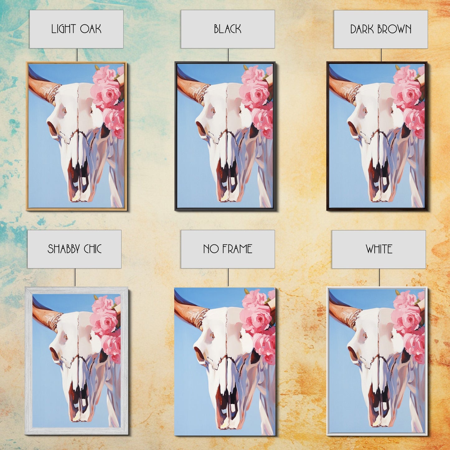 Longhorn Skull, Western Decor, Boho Wall Art, Rustic Home, Floral Art, Cowboy Aesthetic, Canvas Print, Bedroom Art, Southwestern Gift