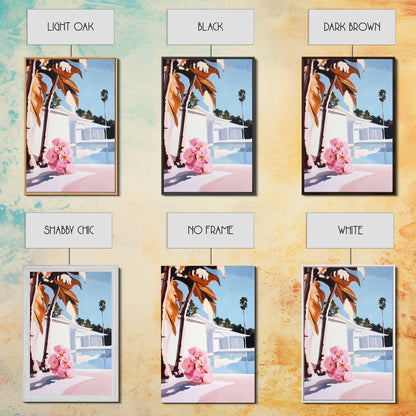 Tropical, Palm Trees, Poolside, Framed Canvas Print, Modern Beach House Art, Vibrant Wall Decor, Summer Vibes, Aesthetic Living Room Art
