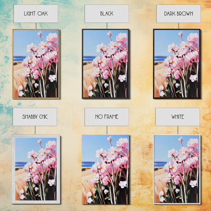 Coastal Flowers, Pink Daisy Art, Floral Beach Decor, Framed Canvas Print, Modern Boho Wall Art, Bedroom Artwork, Summer Aesthetic