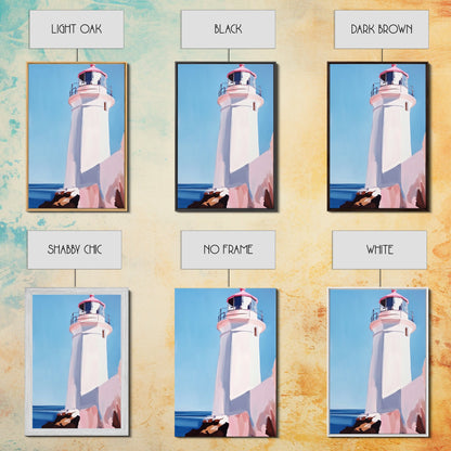 Lighthouse View, Nautical Wall Art, Beach House Decor, Ocean Scene Painting, Coastal Style, Framed Canvas Print, Bathroom Wall Art