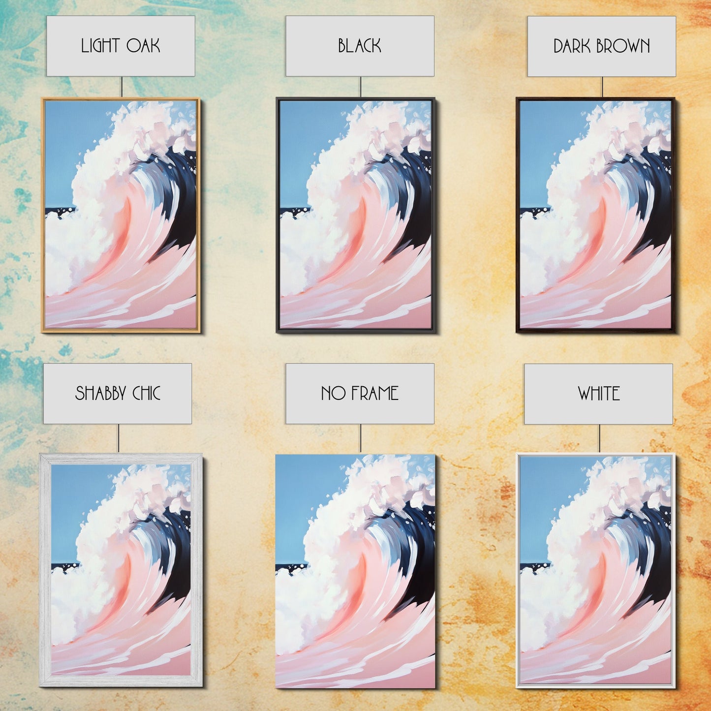 Ocean Wave Painting, Abstract Seascape Art, Modern Coastal Print, Pastel Watercolor Style, Framed Canvas Print, Beach House Wall Art