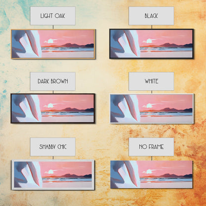 Sunset Serenity, Coastal Horizon, Tranquil Art, Framed Canvas Print, Pink Sky, Minimalist Seascape, Ocean Decor, Living Room Artwork