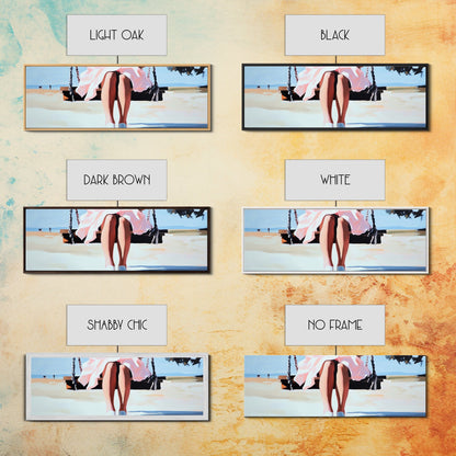 Swing By The Sea, Pastel Sky, Framed Canvas Print, Beach Wall Art, Minimalist Decor, Relaxing Aesthetic, Soft Tones, Coastal Living