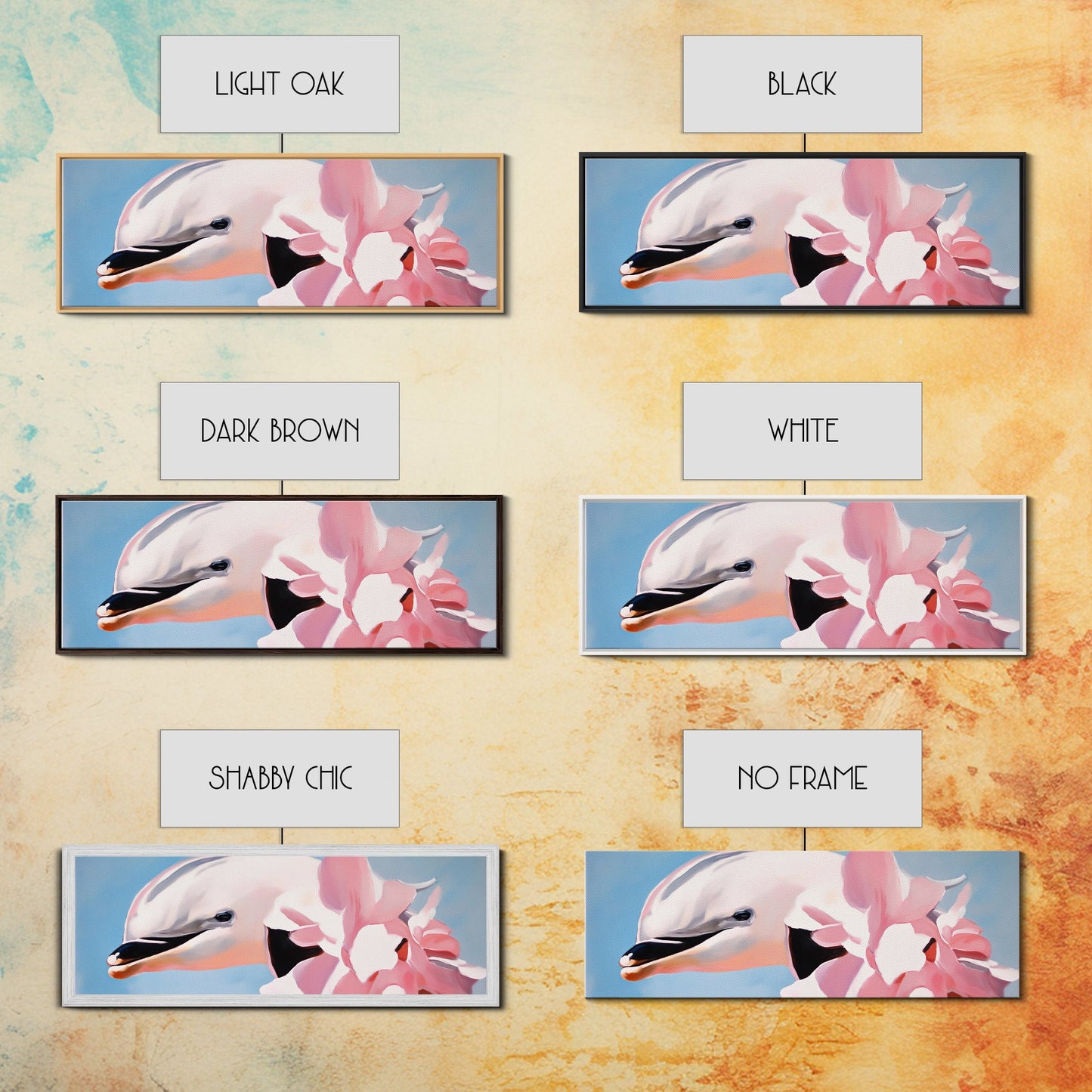 Dolphin, Pink Flowers, Canvas Print, Ocean Art, Whimsical Artwork, Coastal Wall Art, Sea Life Decor, Modern Aesthetic, Nature Lover Gift