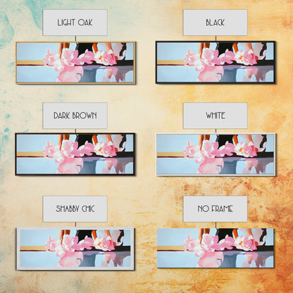 Floral Reflections, Pink Blossoms, Water Mirror, Framed Canvas Print, Feminine Wall Art, Elegant Bedroom Decor, Pastel Aesthetic