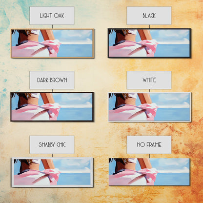 Woman on Beach, Windy Dress, Ocean Breeze, Framed Canvas Print, Feminine Wall Art, Boho Home Decor, Coastal Aesthetic, Bedroom