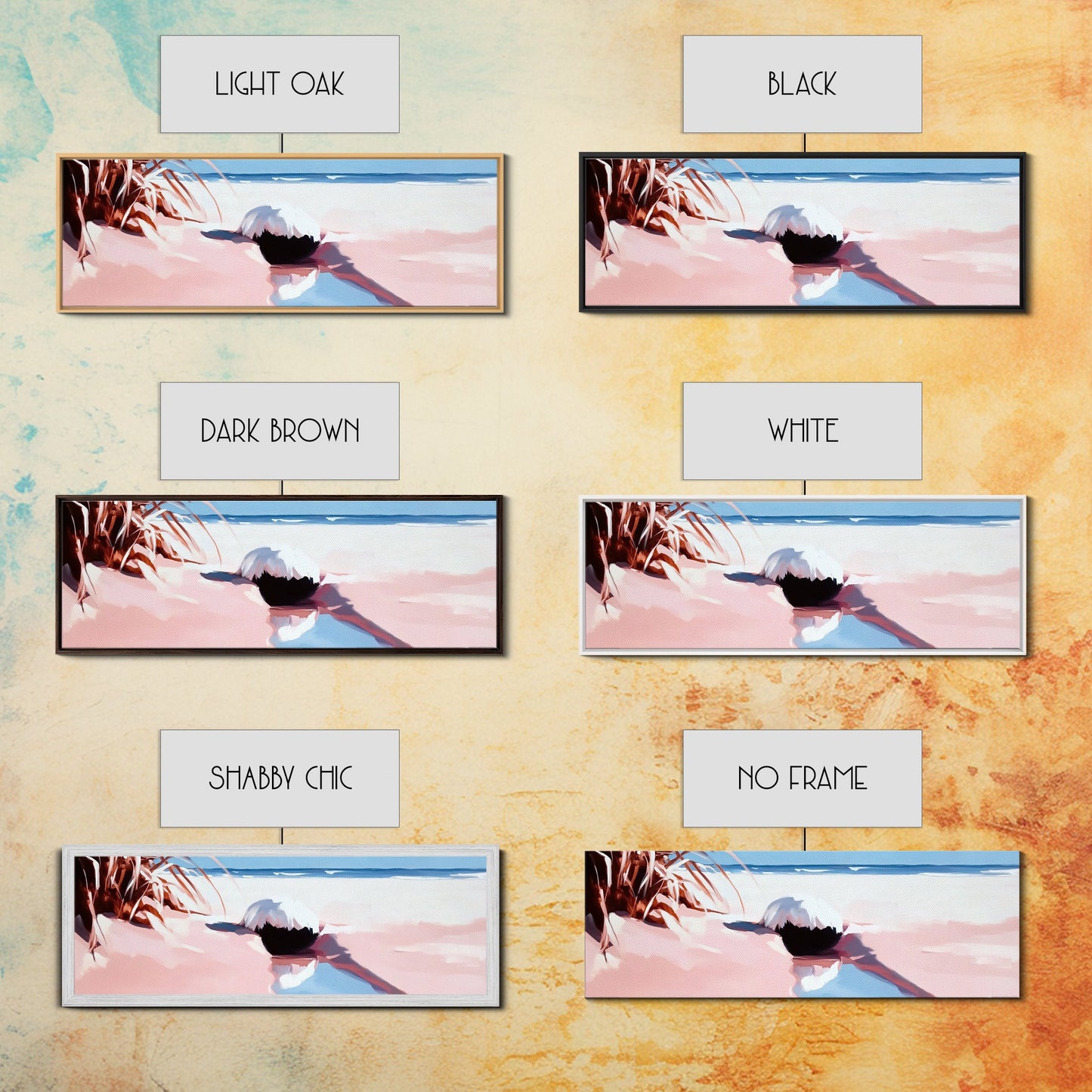 Romantic Beach Scene, Coastal Wall Art, Sunset Ocean Painting, Pastel Beach Framed Canvas Print, Living Room or Office Art