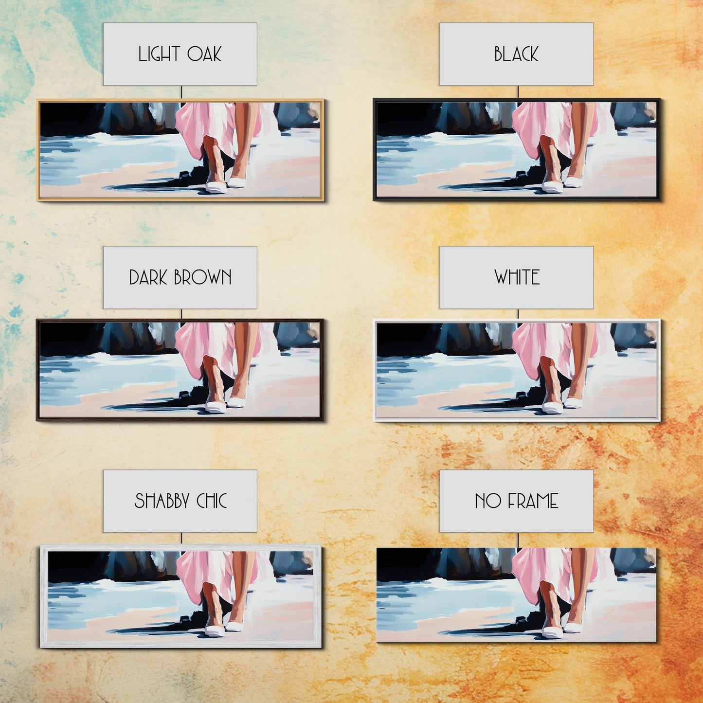 Seaside Elegance, Soft Beach Vibes, Ocean Walk Art, Framed Canvas Print, Feminine Coastal Decor, Seascape Painting, Summer Aesthetic