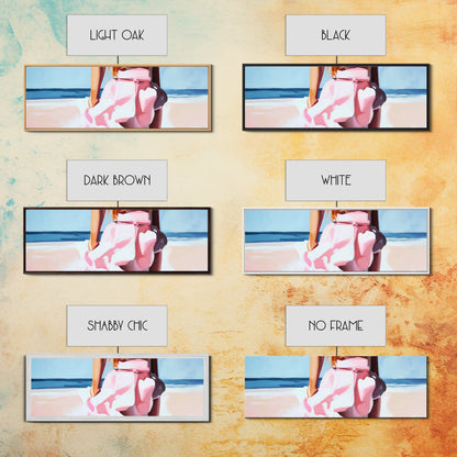 Beach Walk, Soft Waves, Feminine Coastal, Romantic Seascape, Framed Canvas Print, Boho Art, Bedroom Wall Art, Minimalist Aesthetic