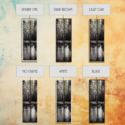 Reflective Trees, Monochrome Forest Painting, Minimalist Nature Art, Framed Canvas Print, Black and White Wall Art, Dining Room Decor