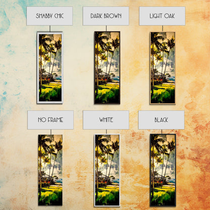 Tropical Landscape Painting, Palm Tree Art, Beach House Wall Decor, Coastal Summer Art, Vibrant Green and Yellow Art, Framed Canvas Print