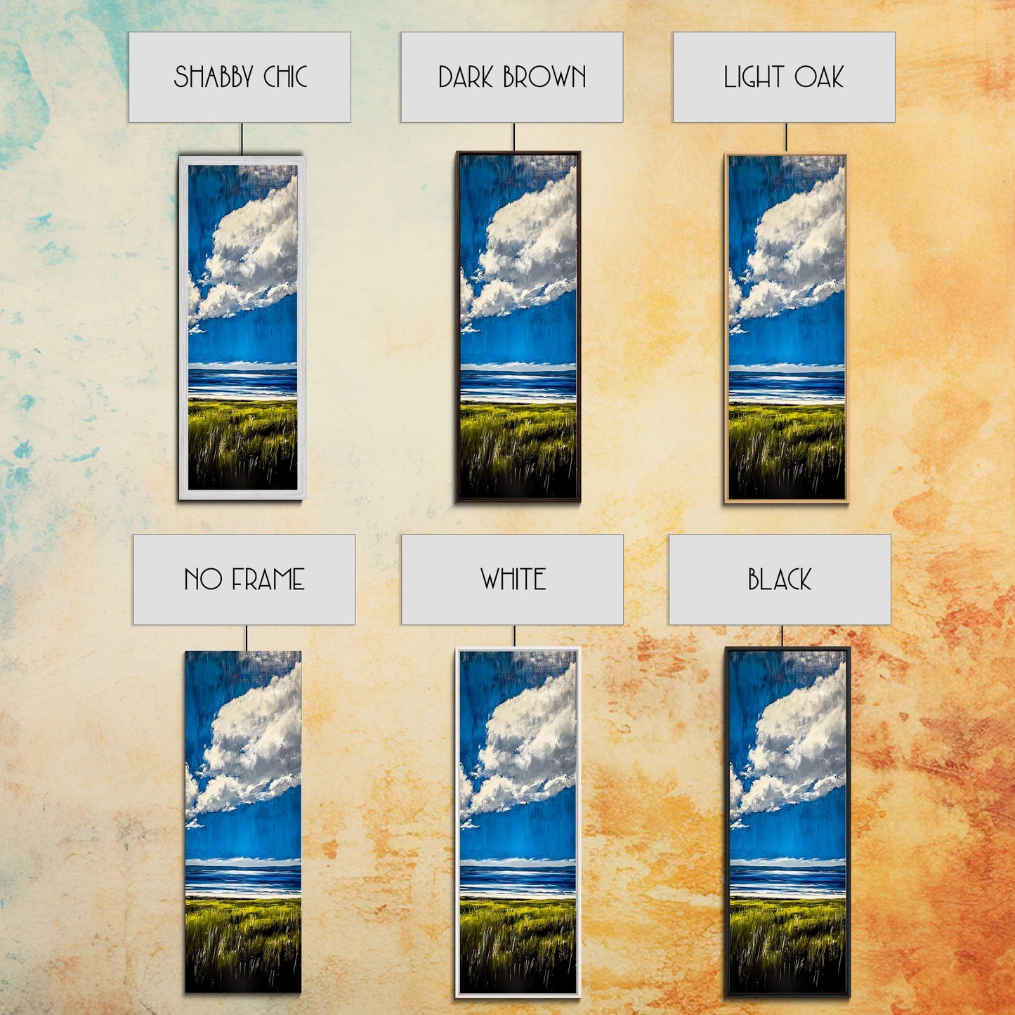 Ocean Horizon Art, Coastal Landscape Wall Decor, Sky and Clouds Painting, Serene Beach House Art, Nautical Artwork, Framed Canvas Print