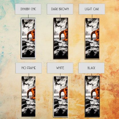 Rock Arch, Ocean Waves, Dramatic Seascape, Black and White Wall Decor, Living Room Art, Framed Canvas Print, Coastal Nature Artwork