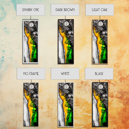 Marbled Abstract Art, Green and Yellow Fluid Painting, Modern Wall Decor, Textured Artwork, Contemporary Office Art, Framed Canvas Print