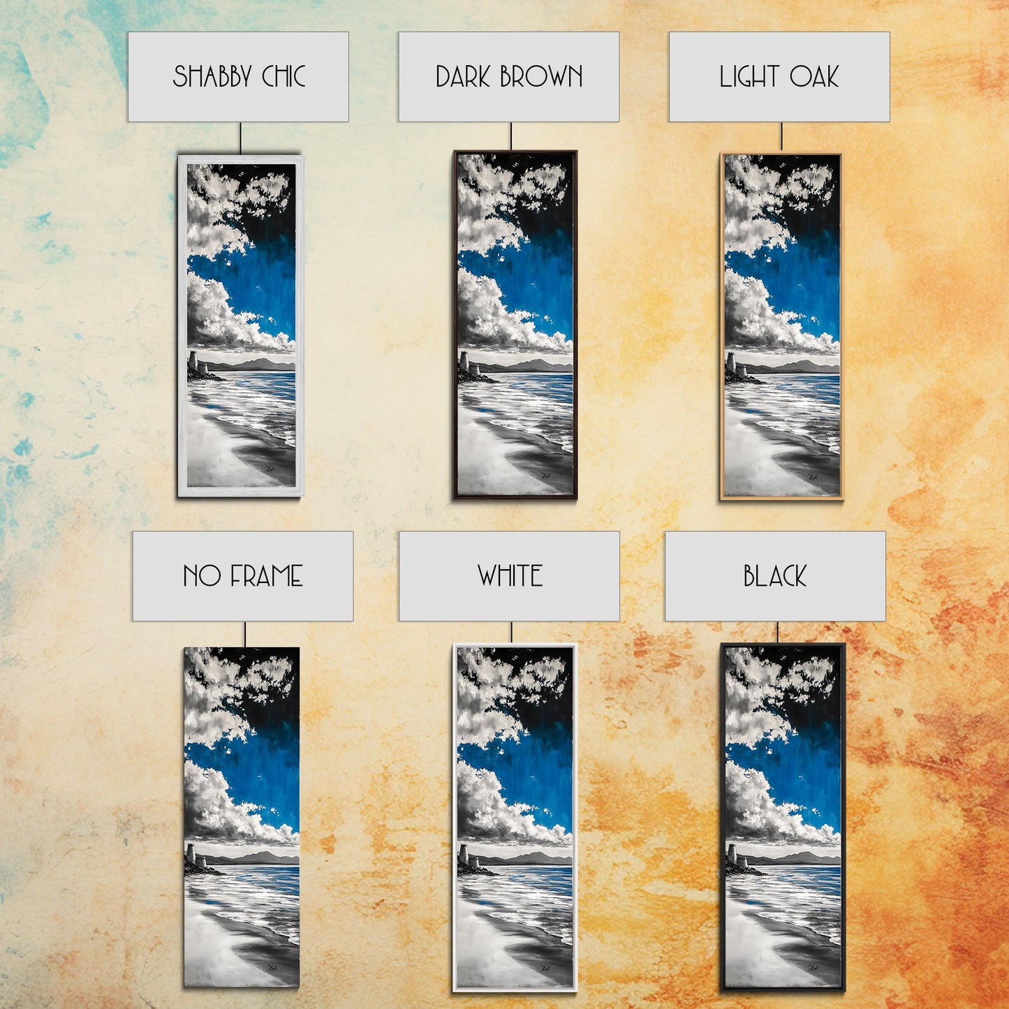 Castle Beach, Coastal Landscape, Blue Sky Painting, Framed Canvas Print, Nautical Decor, Living Room Art, Ocean Lover Gift