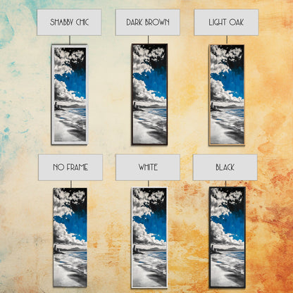 Castle Beach, Coastal Landscape, Blue Sky Painting, Framed Canvas Print, Nautical Decor, Living Room Art, Ocean Lover Gift