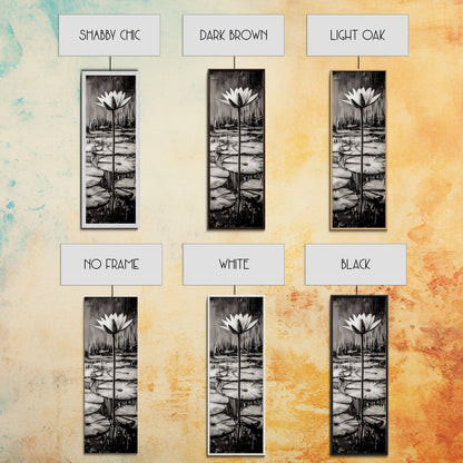 Lotus Bloom, Black and White, Water Lily, Zen Artwork, Framed Canvas Print, Botanical Wall Art, Nature Decor, Serene Living Space