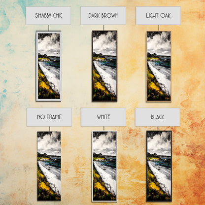 Serene Shoreline, Coastal Landscape, Framed Canvas Print, Beach Scene Painting, Ocean Wall Art, Nautical Decor, Living Room Wall Art