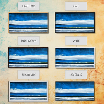 Blue Horizon, Minimalist Seascape Art, Framed Canvas Print, Ocean Wall Decor, Contemporary Coastal Painting, Modern Living Room Art