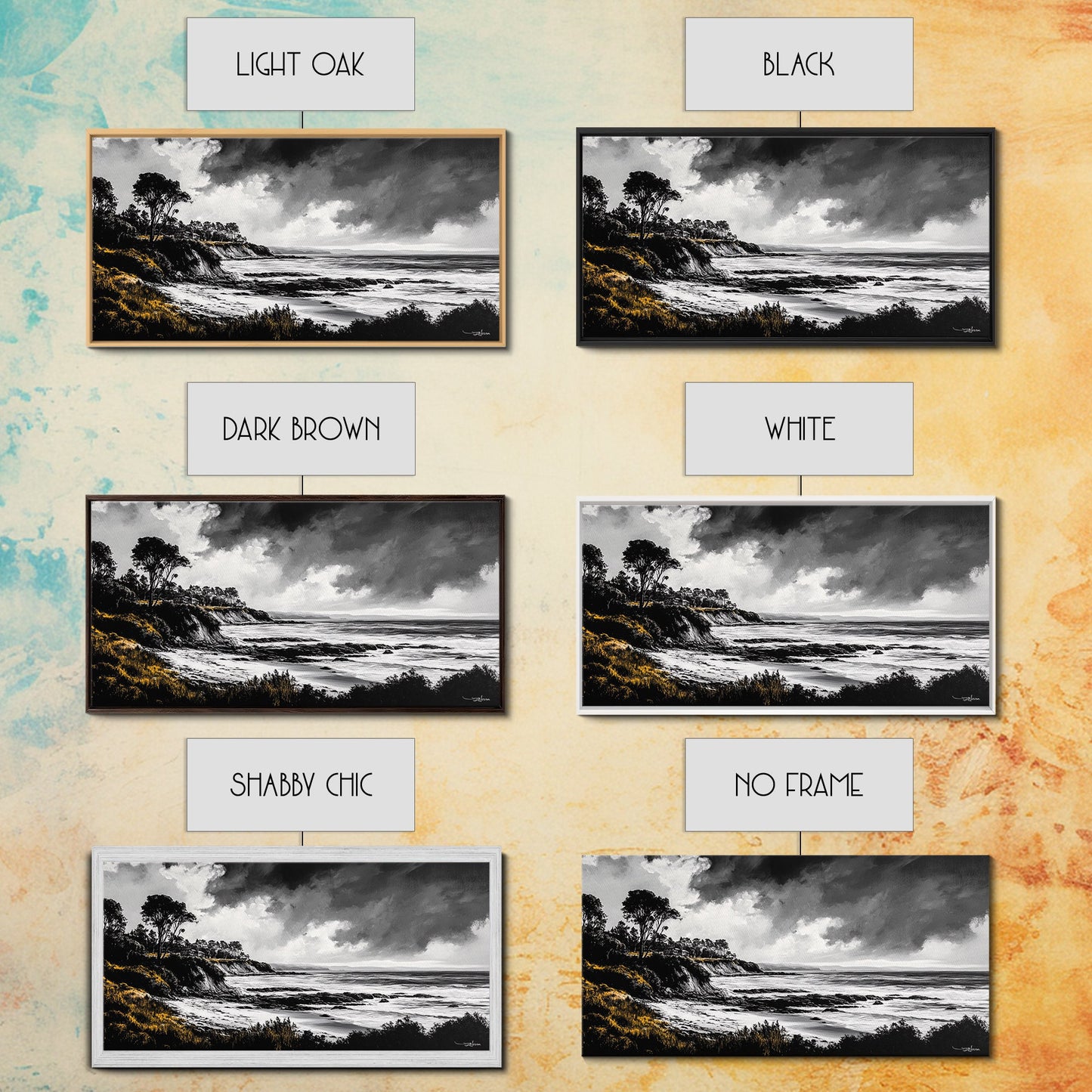 Stormy Coast, Dramatic Sky, Black and White Seascape, Framed Canvas Print, Coastal Wall Art, Large Landscape, Entryway Decor, Moody Art