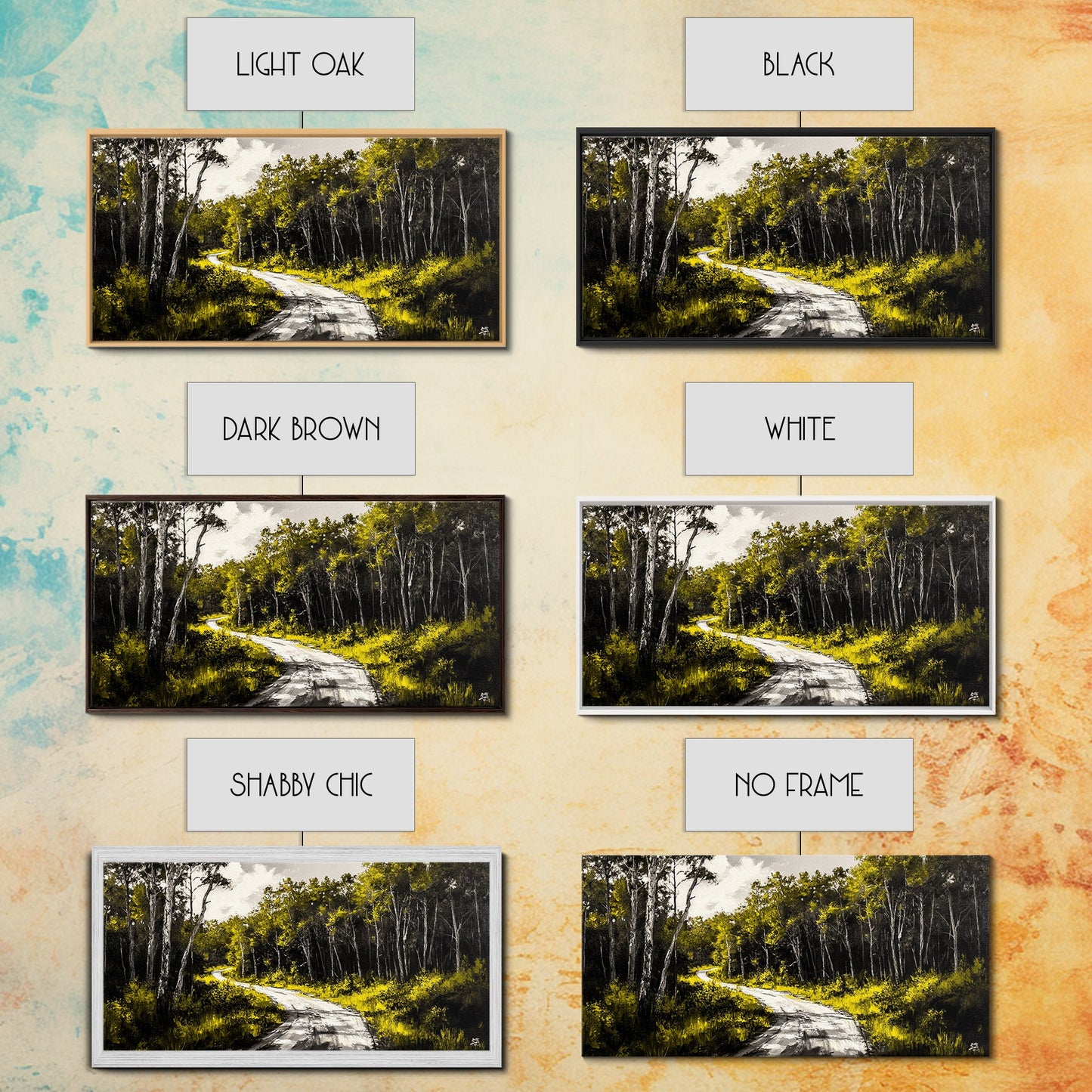 Forest Road, Scenic Nature Path, Rustic Landscape Painting, Greenery Wall Art, Country Home Decor, Framed Canvas Print, Office Artwork