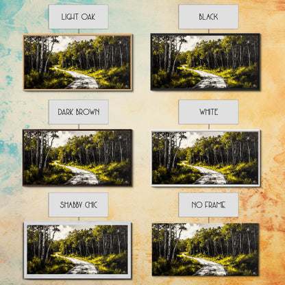 Forest Road, Scenic Nature Path, Rustic Landscape Painting, Greenery Wall Art, Country Home Decor, Framed Canvas Print, Office Artwork