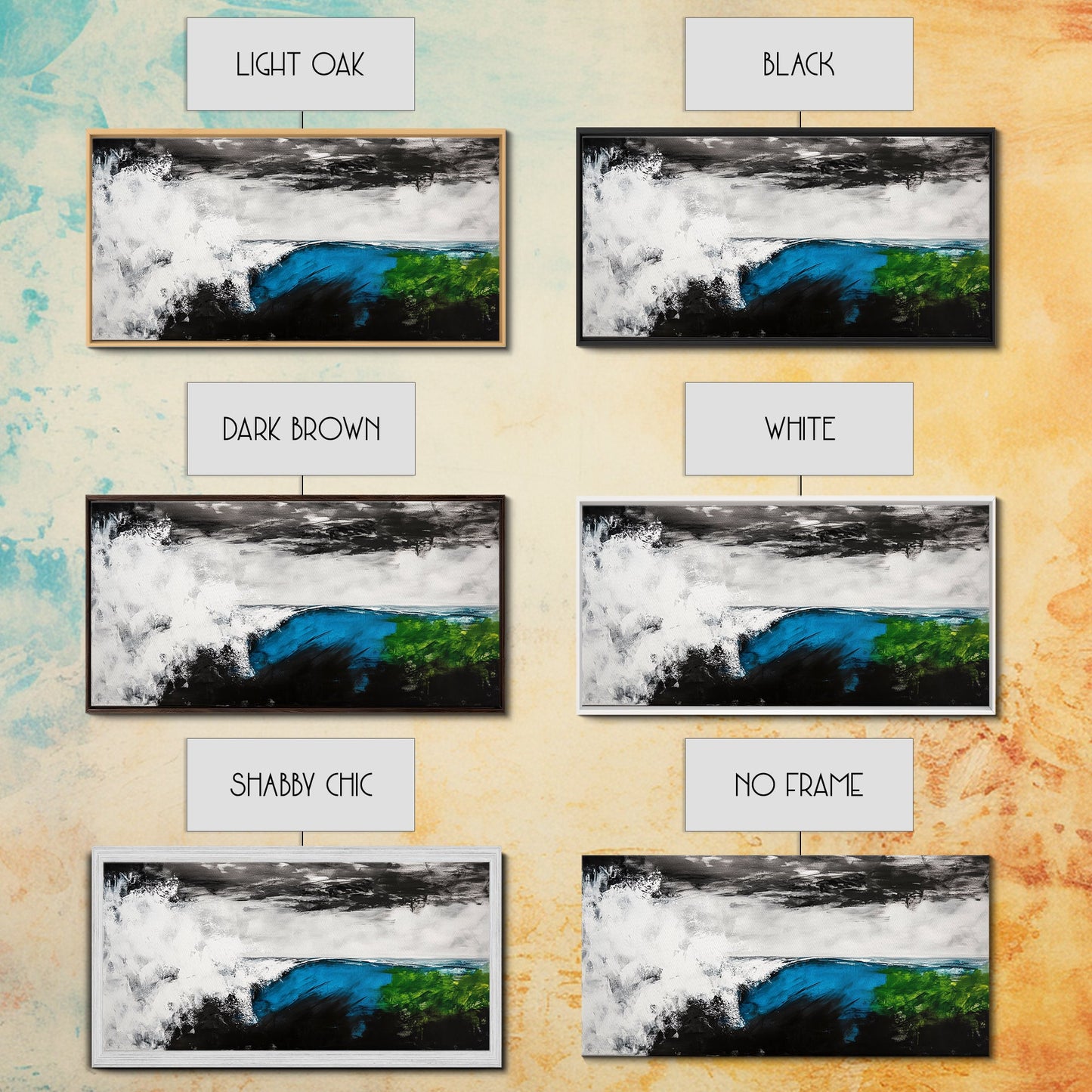 Powerful Wave, Ocean Energy, Coastal Vibes, Modern Abstract, Blue and Green Art, Large Statement, Beach House, Framed Canvas Print