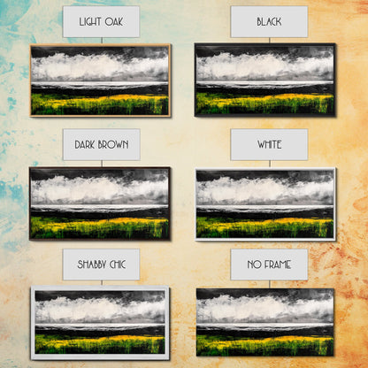 Abstract Coastal Art, Ocean Horizon, Dramatic Sky, Framed Canvas Print, Large Wall Art, Modern Living Room Decor, Beach House Art