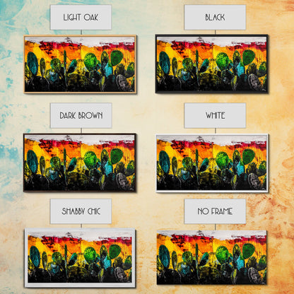 Cactus, Bold Colors, Desert, Vibrant, Framed Canvas Print, Southwest Wall Art, Boho Decor, Modern Abstract Painting, Nature Inspired