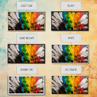 Rainbow Feathers, Colorful Abstract Art, Boho Wall Decor, Native American Inspired, Framed Canvas Print, Large Wall Art