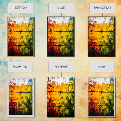 Barbed Wire Wall Art, Red Yellow Green, Bold Abstract Painting, Modern Industrial Decor, Statement Piece, Office Wall Art, Canvas Print