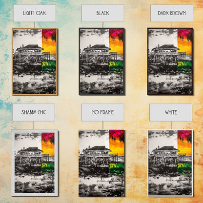 Pier House, Sunset Painting, Coastal Decor, Beach House Art, Framed Canvas Print, Living Room Wall Art, Nautical Theme, Abstract Home Decor